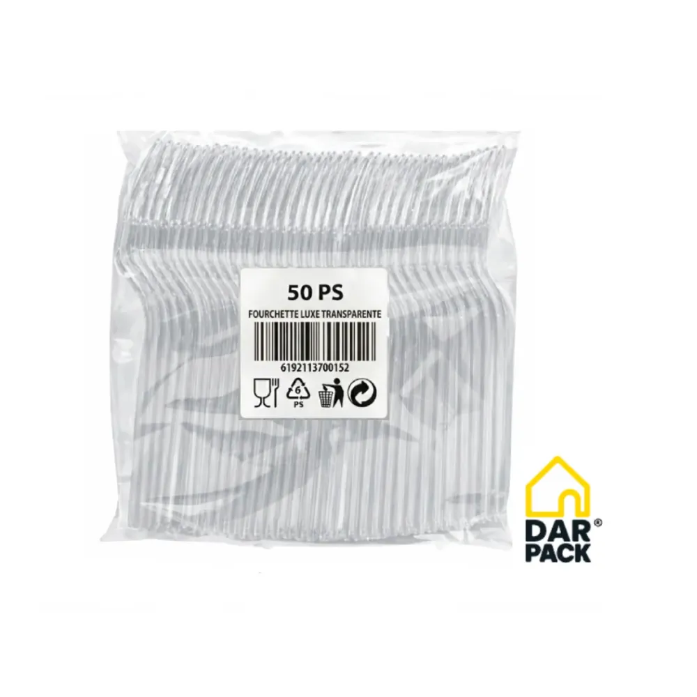 [FOURCHETTE_TRANSPARENTE_DAR_PACK] Pack 50 fourchettes transparentes DAR PACK WP ( 1 Unités = 50 pièces / 1 carton = 20 sacs)